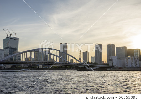 Sumida River and Tsukiji Ohashi at dusk 50555095