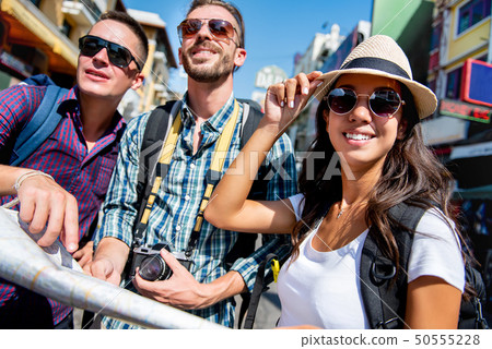 Group of tourist backpacker friends in Bangkok Group of tourist backpacker friends in Bangkok 50555228