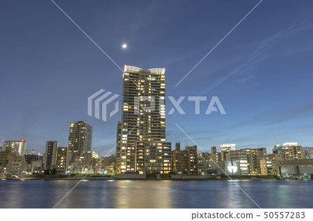 Night view of Sumida River Skyscrapers and moonlight Night view of Sumida River Skyscrapers and moonlight 50557283