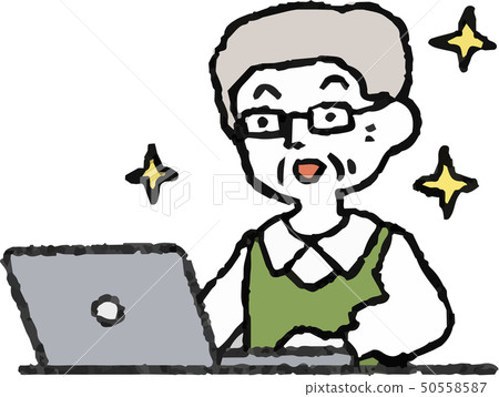 Seniors laptop senior pose emotion expression 50558587