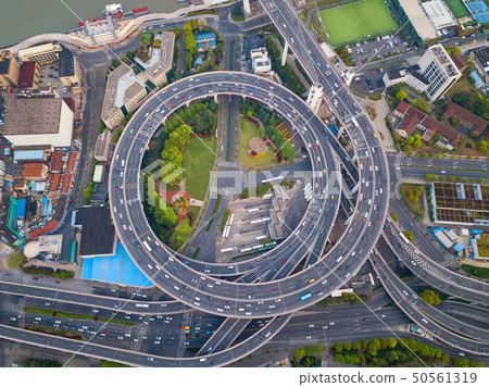 Aerial view of Nanpu Bridge, Shanghai Downtown, Aerial view of Nanpu Bridge, Shanghai Downtown, 50561319