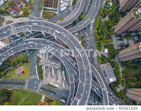 Aerial view of Nanpu Bridge, Shanghai Downtown, Aerial view of Nanpu Bridge, Shanghai Downtown, 50561320