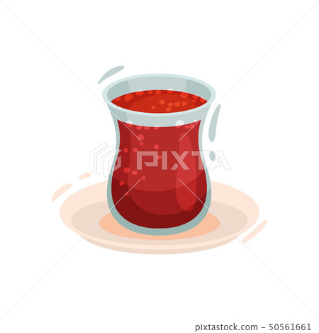 Traditional Turkish tea in a glass cup. Vector illustration on white background. 50561661