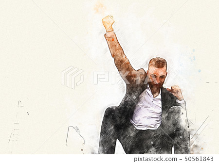 Business man show hand success concept watercolor-插圖素材 [50561843] - PIXTA圖庫