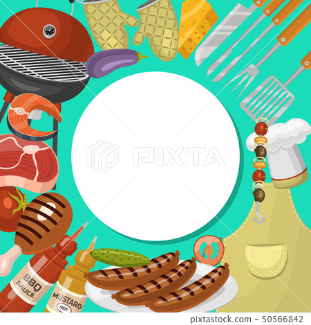 Barbeque Picnic Party Banner Meat Steak Roasted Stock