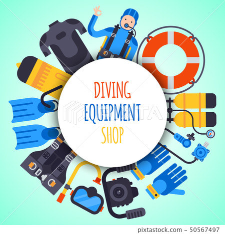Underwater diving sport shop banner poster templates vector illustration. Water diving activity Underwater diving sport shop banner poster templates vector illustration. Water diving activity 50567497