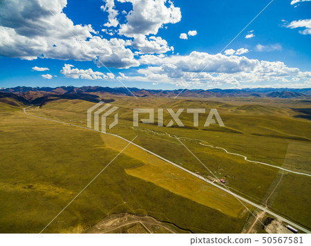 Aerial view of blue sky and white clouds in Gannan, Gansu, China 50567581