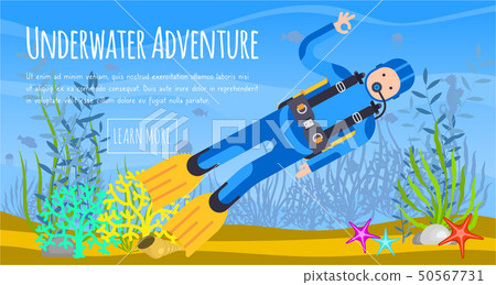 Underwater diving sport banner poster templates vector illustration. Water diving activity scuba 50567731