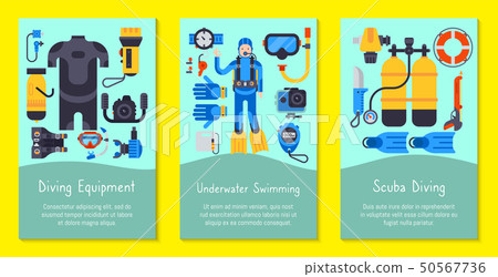 Underwater diving sport cards templates vector illustration. Water diving activity scuba dive 50567736