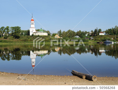 Riverbank of Sukhona river in ancient russian town 50568268