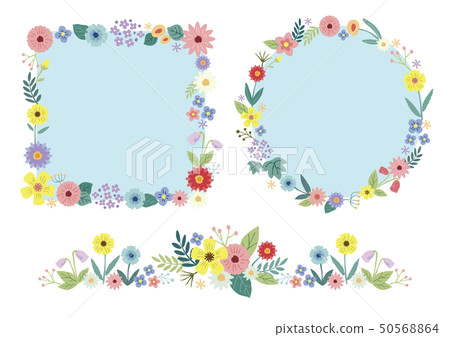 Floral decoration frame set (square, circle) 50568864