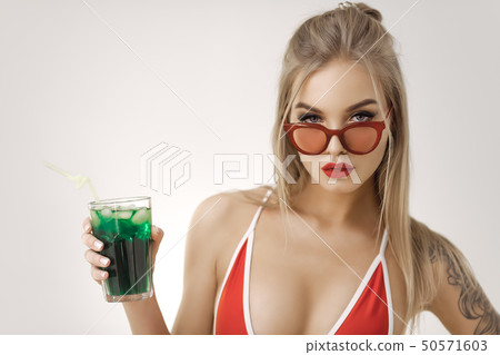 Woman in Bikini With Drink Woman in Bikini With Drink 50571603