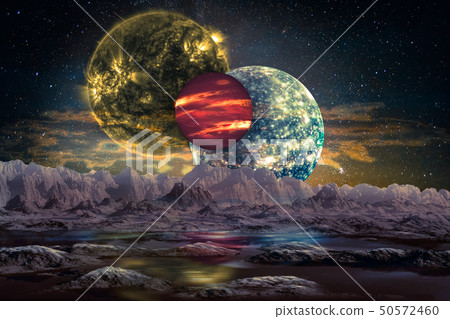 Fantastic extraterrestrial world landscape. 50572460