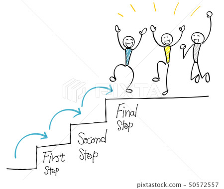 Achievement of 3 steps People who are pleased stairs Achievement of 3 steps People who are pleased stairs 50572557