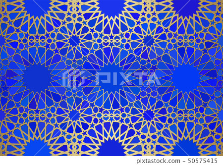 Abstract background with islamic ornament, arabic geometric texture. Golden lined tiled motif. 50575415