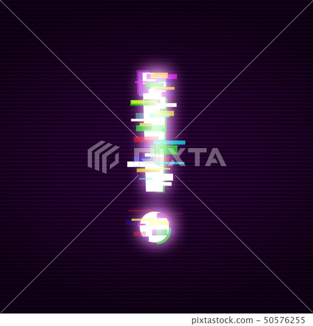 Neon exclamation mark with glitch effect abstract style Neon exclamation mark with glitch effect abstract style 50576255