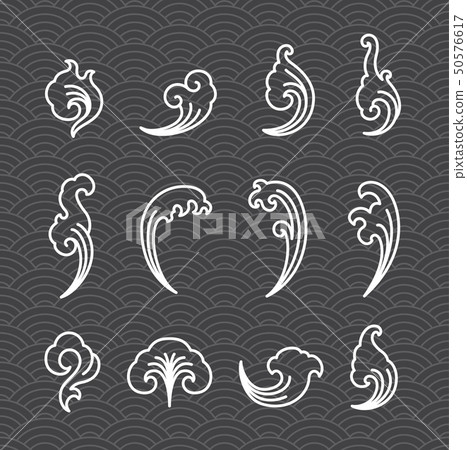 Oriental water icons on wave seamless wallpaper. Oriental water icons on wave seamless wallpaper. 50576617
