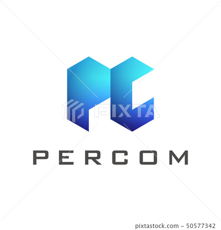 PC letter logo template with blue color gradient 50577342