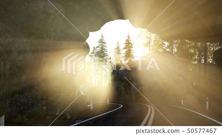 rocky road tonel in mountain at sunset 50577467