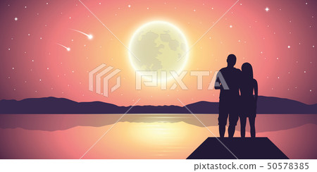 Couple In Love At The Lake With Full Moon And Stock Illustration 50578385 Pixta