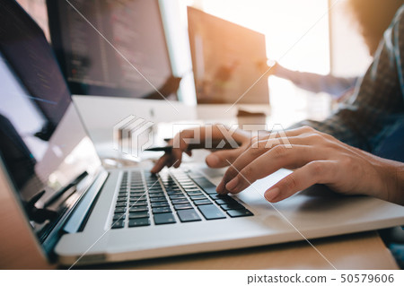 Close up of hands contemporary website developer 50579606