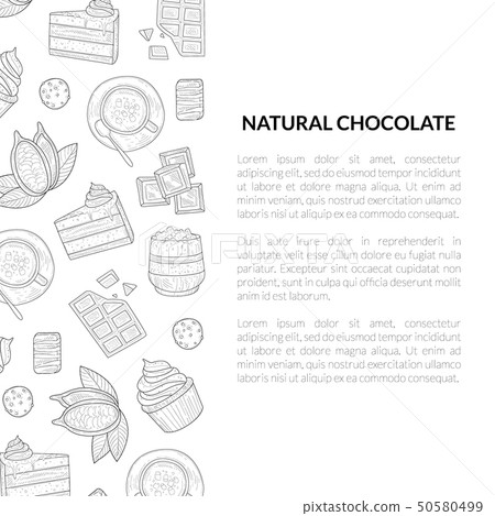Natural Chocolate Banner Template with Hand Drawn Pattern and Place for Text, Design Element Can Be 50580499