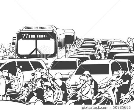 Illustration of rush hour traffic bike bus car Illustration of rush hour traffic bike bus car 50585695