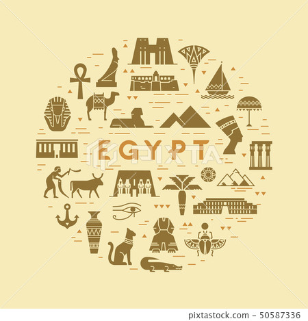 Vector circular concept of icons on the theme of sights and symbols of Egypt with space for text. 50587336