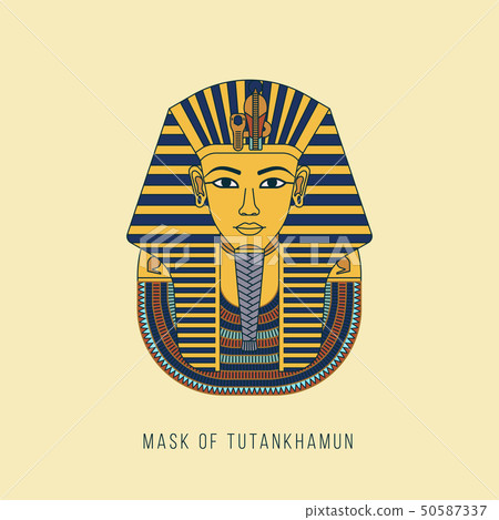 Colorful vector Burial Mask Illustration Egyptian golden pharaohs mask icon flat isolated on Colorful vector Burial Mask Illustration Egyptian golden pharaohs mask icon flat isolated on 50587337