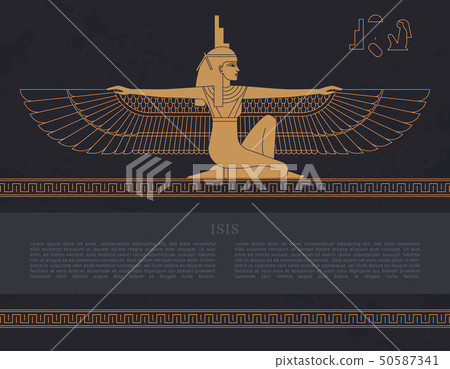Vector design template Egyptian fertility goddess Isis isolated on the hand-drawn background 50587341