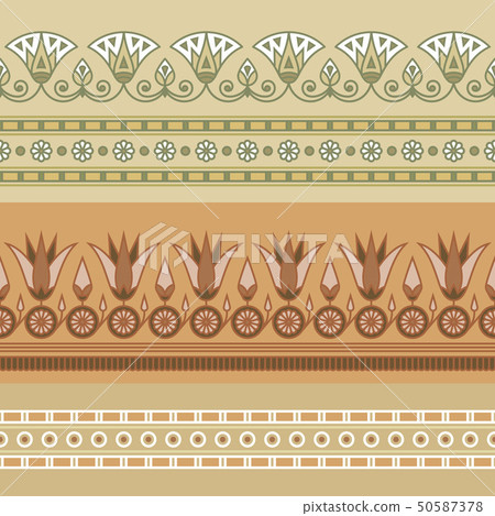 Seamless vector illustration of Egyptian national ornament with a lotus flower. 50587378