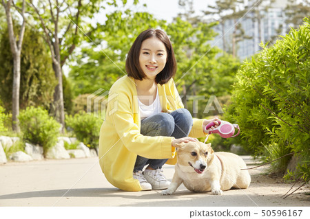 Wellness, puppy, walking, young woman Wellness, puppy, walking, young woman 50596167