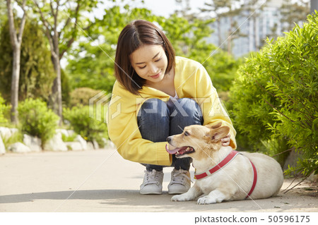 Wellness, puppy, walking, young woman Wellness, puppy, walking, young woman 50596175
