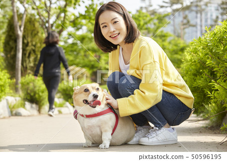Wellness, puppy, walking, young woman Wellness, puppy, walking, young woman 50596195
