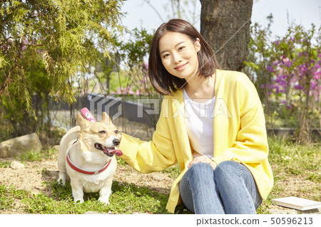 Wellness, puppy, walking, young woman Wellness, puppy, walking, young woman 50596213