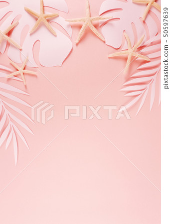 Summer background of paper palm leaves, paper concept 50597639