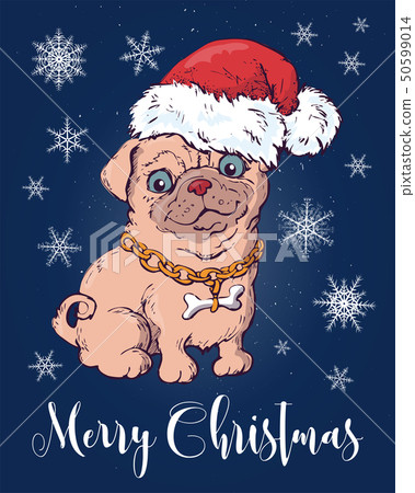 Christmas dog in Santa Claus elf hat. Vector Christmas dog in Santa Claus elf hat. Vector 50599014