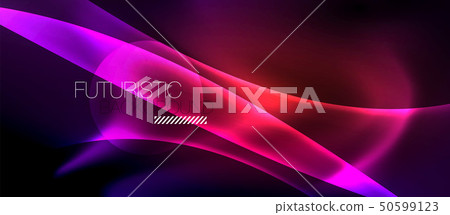 Glossy glowing neon light wave background Glossy glowing neon light wave background 50599123