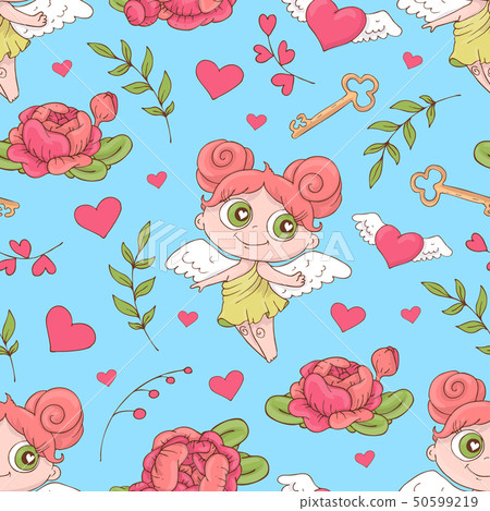 Valentine s Day seamless patterns. Set of love and - Stock Illustration ...