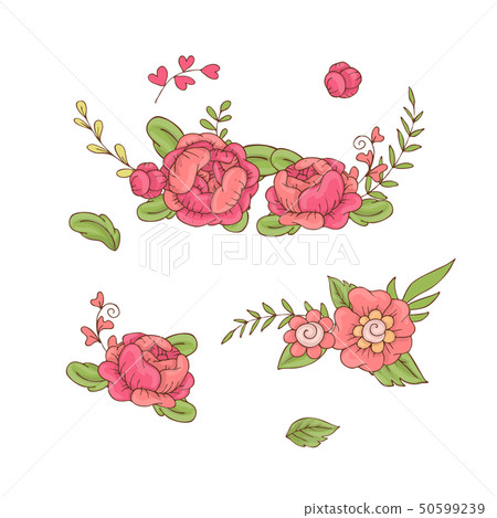 Set of floral bouquets, retro flowers. Vector - Stock Illustration ...