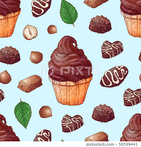 Seamless pattern of cupcakes chocolates hand Seamless pattern of cupcakes chocolates hand 50599441