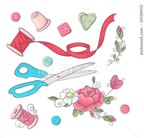 A set of sewing accessories. Hand drawing. Vector A set of sewing accessories. Hand drawing. Vector 50599455