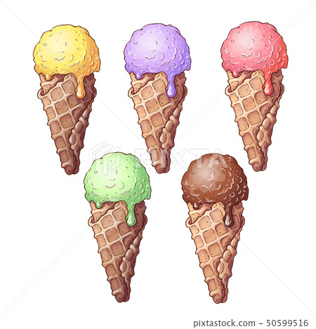 Set colorful ice cream hand drawing. Vector 50599516