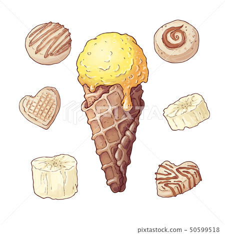 Set ice cream chocolate nut, hand drawing. Vector 50599518