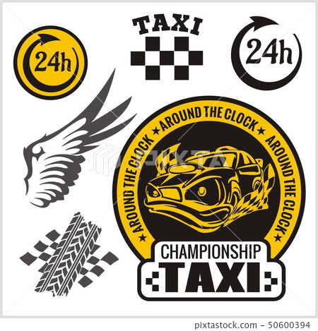 Taxi symbols, and elements for taxi emblem - vector set. Taxi symbols, and elements for taxi emblem - vector set. 50600394