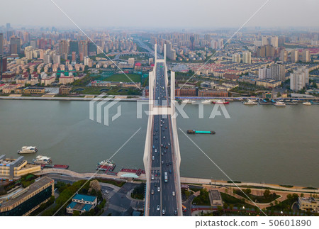 Aerial view of Nanpu Bridge, Shanghai Downtown, 50601890