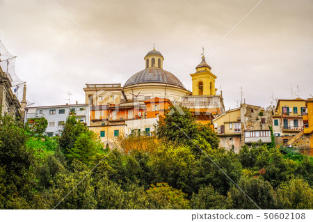 Ariccia - rome suburb in Lazio on Castelli Romani the cupola dome of Santa Maria Church with village Ariccia - rome suburb in Lazio on Castelli Romani the cupola dome of Santa Maria Church with village 50602108