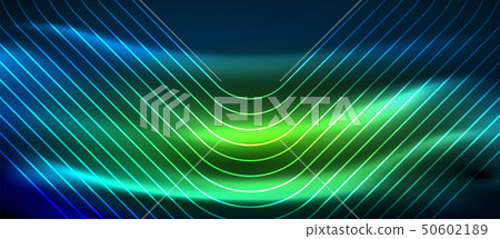 Neon glowing techno lines, hi-tech futuristic abstract background template with square shapes Neon glowing techno lines, hi-tech futuristic abstract background template with square shapes 50602189