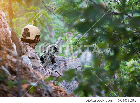 Fully Equipped Soldiers Wearing Camouflage Uniform Fully Equipped Soldiers Wearing Camouflage Uniform 50603292