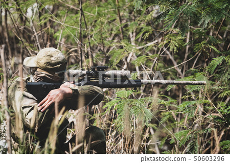 Fully Equipped Soldiers Wearing Camouflage Uniform Fully Equipped Soldiers Wearing Camouflage Uniform 50603296